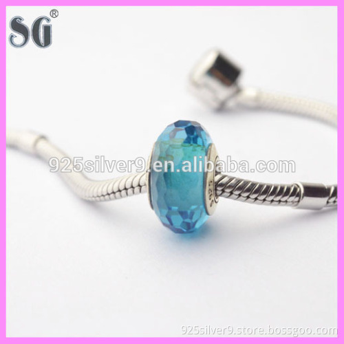 blue wavy hollow S925 silver charms christmas glass beads wholesale